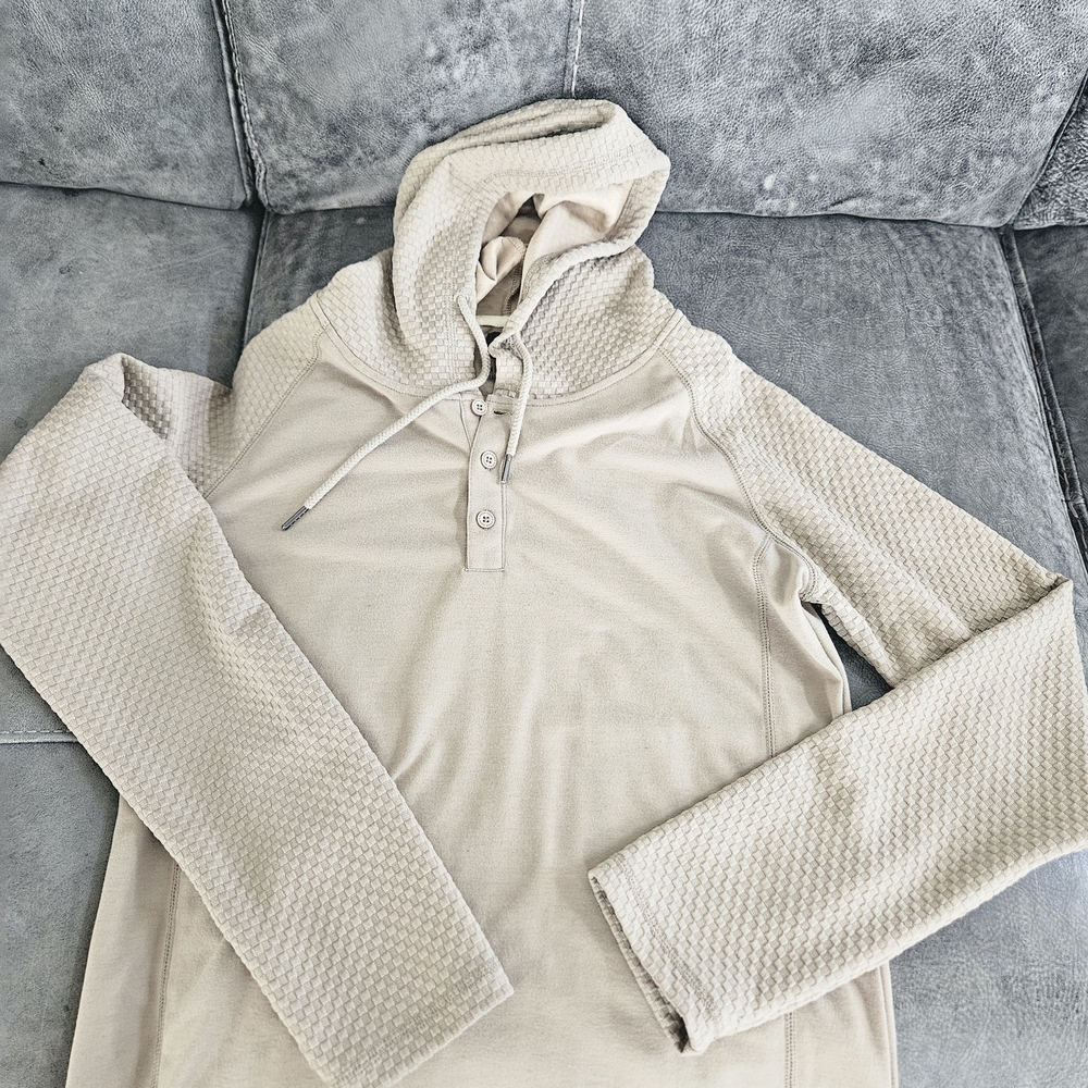 Men's V-Neck Hooded Sweater in Light Beige